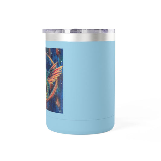 "Continuum" Hummingbird & Night Sky 15oz Travel Mug — Colorful Celestial Bird Tumbler
