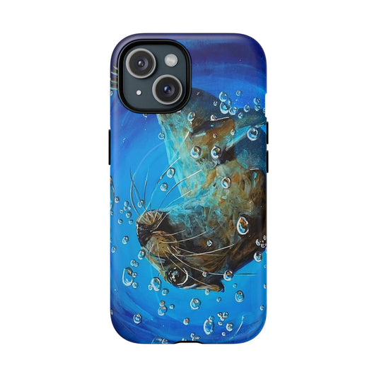 "Arthur" Sea Lion with Bubbles Tough Magnetic iPhone Case — Many sizes