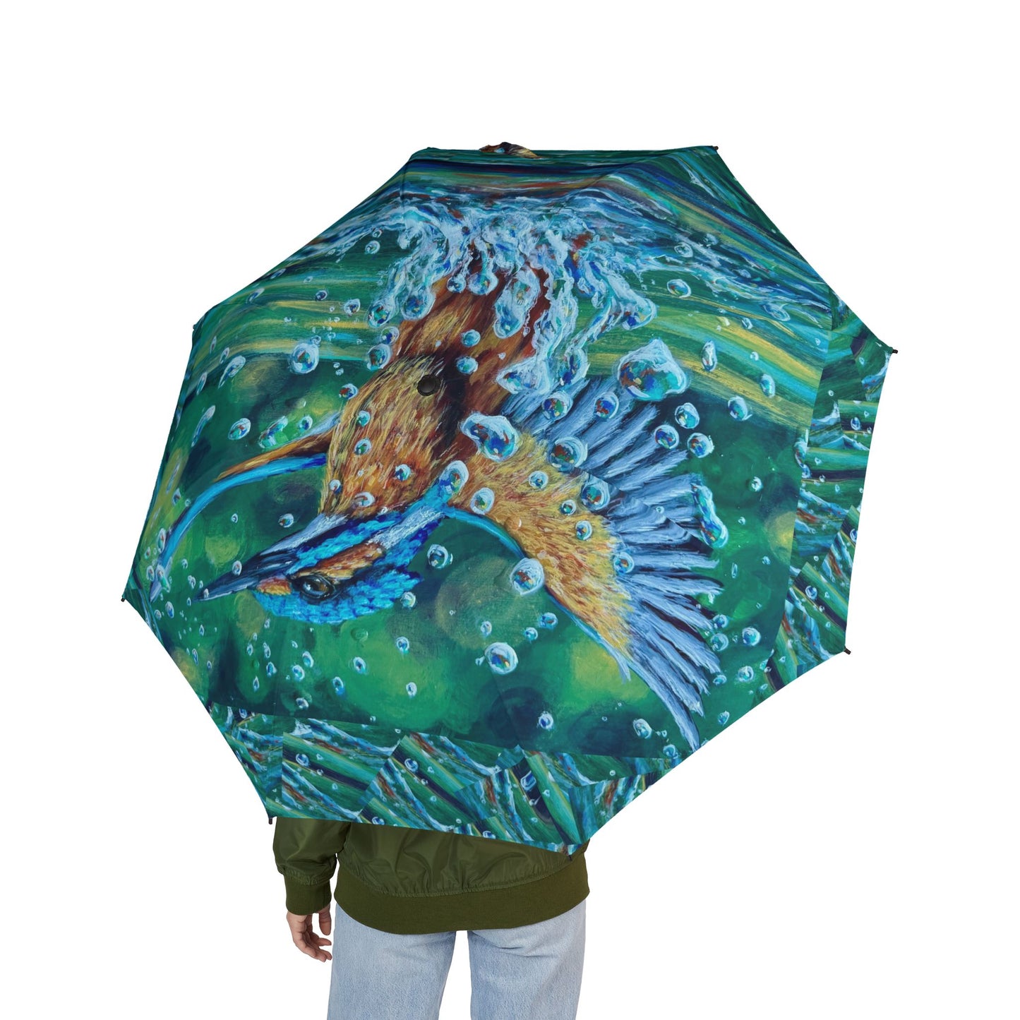 "Falling Up" Foldable Umbrella — Colorful Kingfisher Rain Compact Umbrella (Semi-Automatic)
