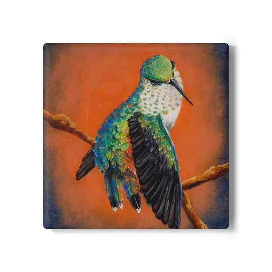 "Hummingbird Ballet" Ceramic Coaster – Colorful Bird Drink Coaster