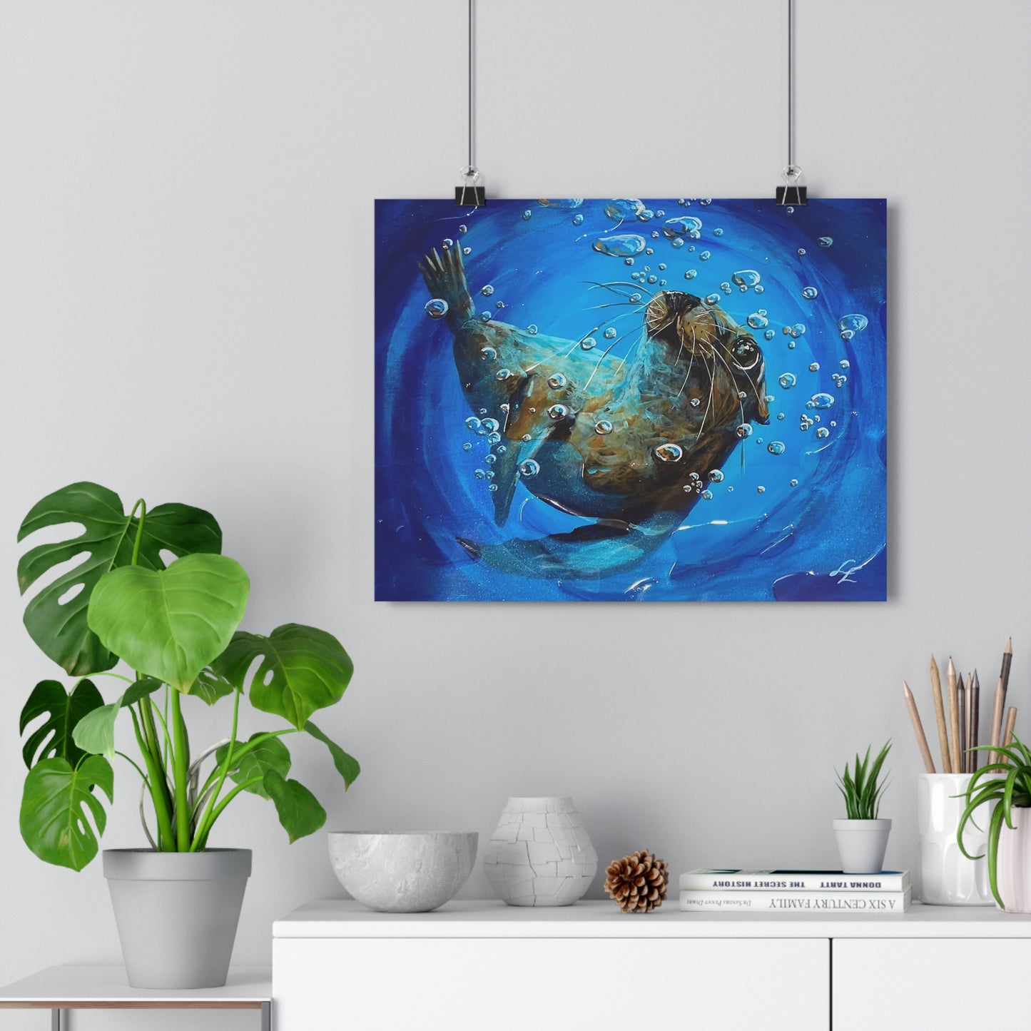 "Arthur" Sea Lion Giclée Art Print — Playful Underwater Ocean Wall Art