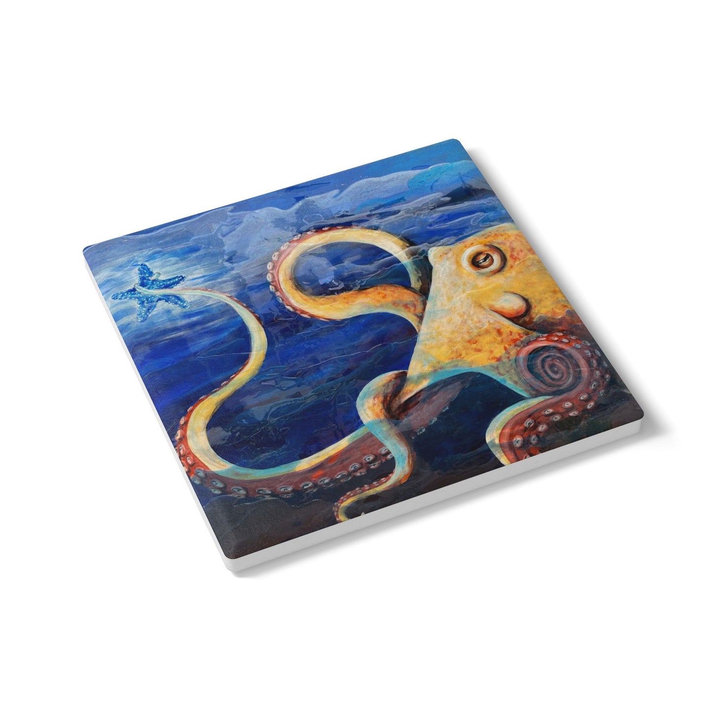 "Starcatcher" Octopus Ceramic Coaster – Nautical Sea Life Drink Coaster