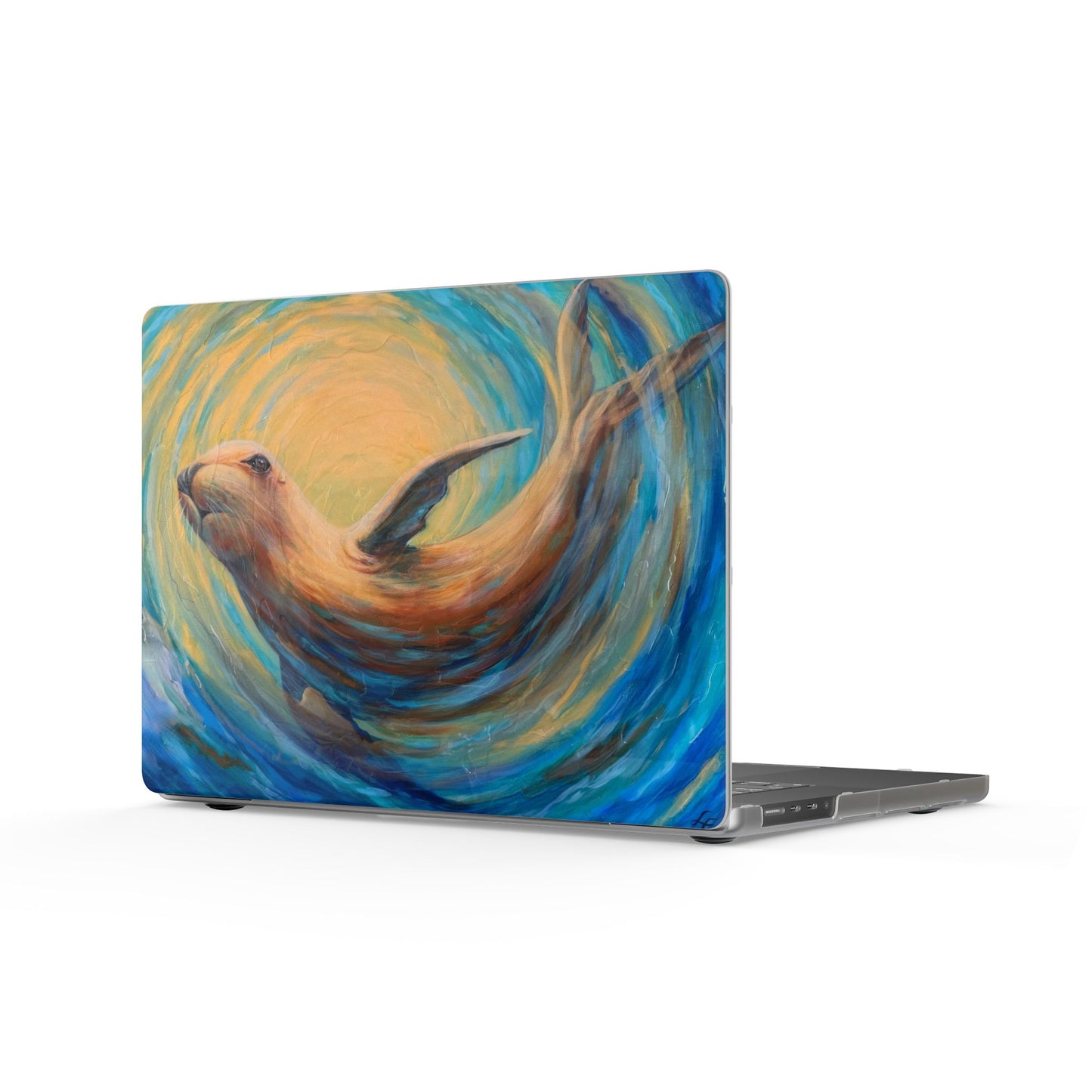 "Through Gilded Tides" Sea Lion Swirl Matte MacBook Case — Whimsical Aquatic Laptop Skin