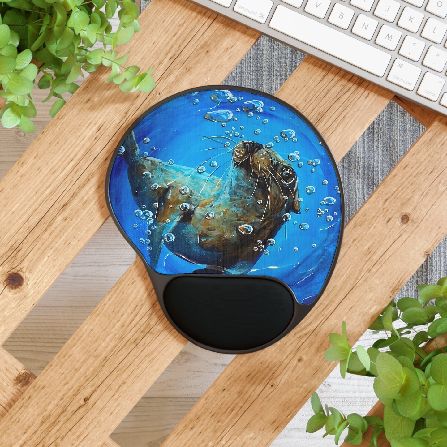 "Arthur" Sea Lion Mouse Pad with Wrist Rest — Cute Underwater Sea Lion Design