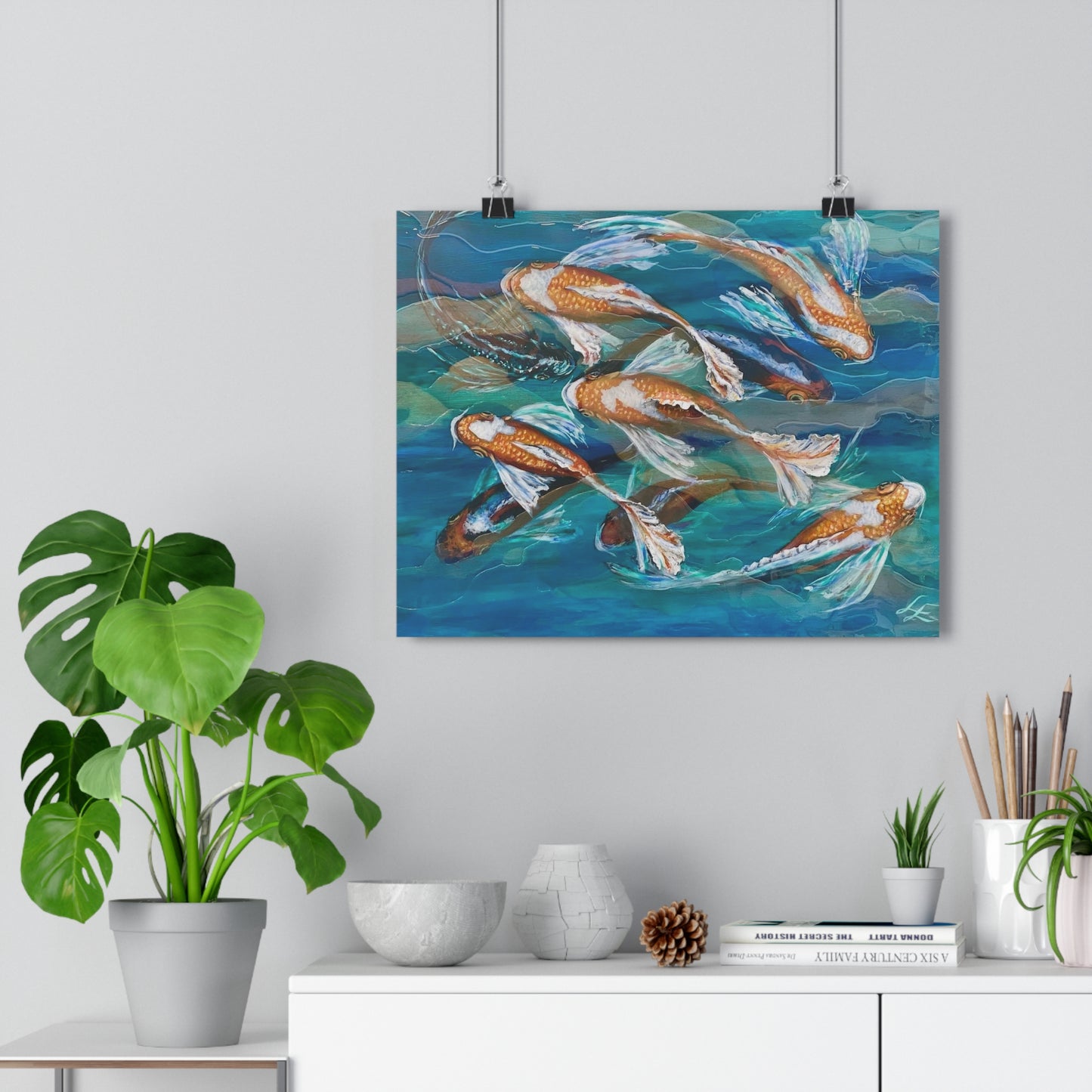"School of Luck" Koi Pond Giclée Art Print – Serene School of Koi Wall Art