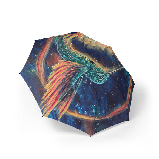 "Continuum" Hummingbird & Lotus Foldable Umbrella — Semi-Automatic Compact Rain Umbrella with Colorful Hummingbird Design