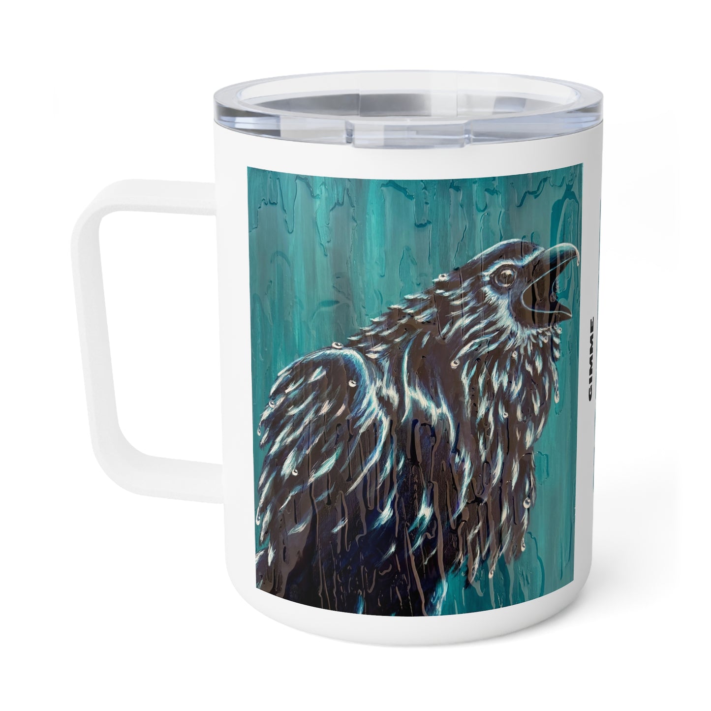 "Ravin' in the Rain" Gimme Coffee Raven Insulated Coffee Mug, 10oz