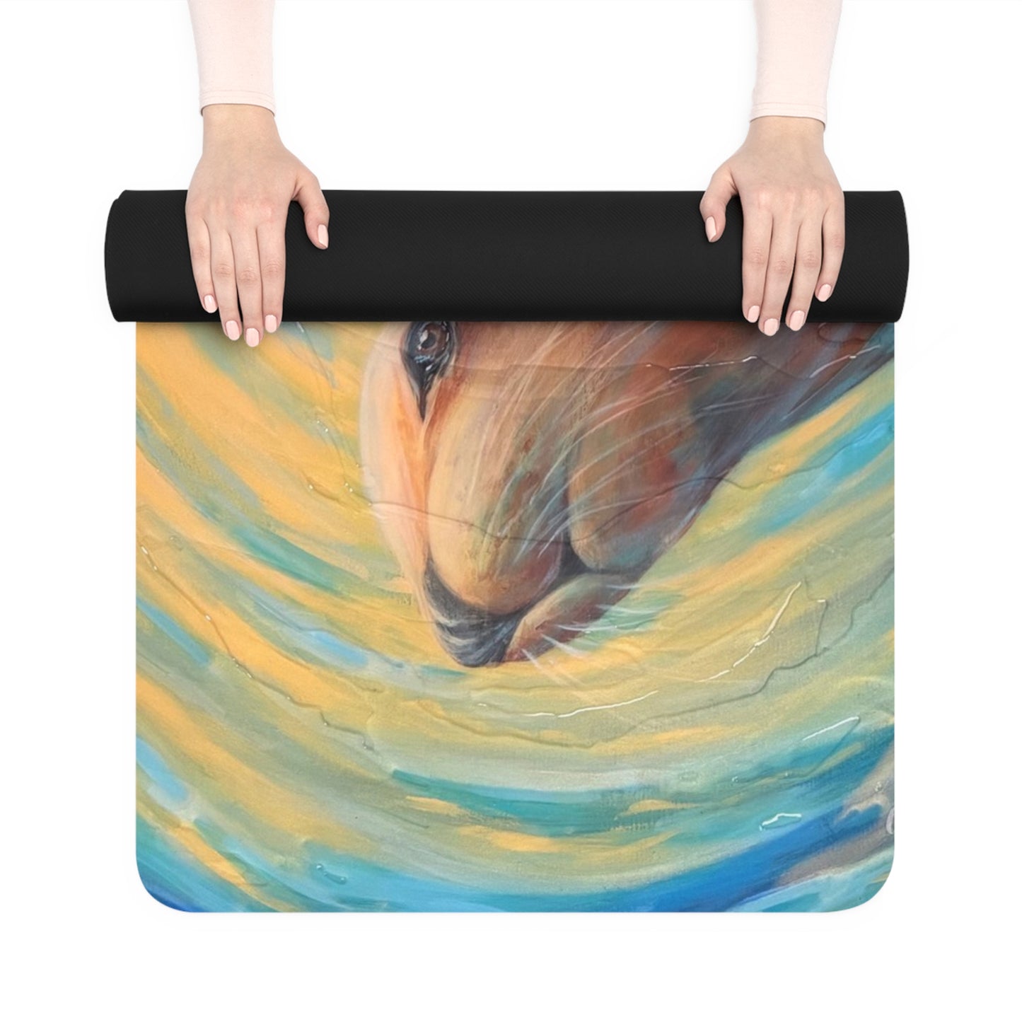 "Through Gilded Tides" Sea Lion Dream Rubber Yoga Mat — Serene Sea Lion Swirl Design, Non‑Slip Fitness Mat