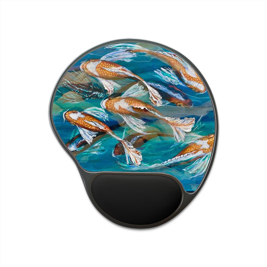 "School of Luck" Koi Fish Gel Wrist Rest Mouse Pad — Ergonomic Mousepad with Tranquil Blue Pond Design