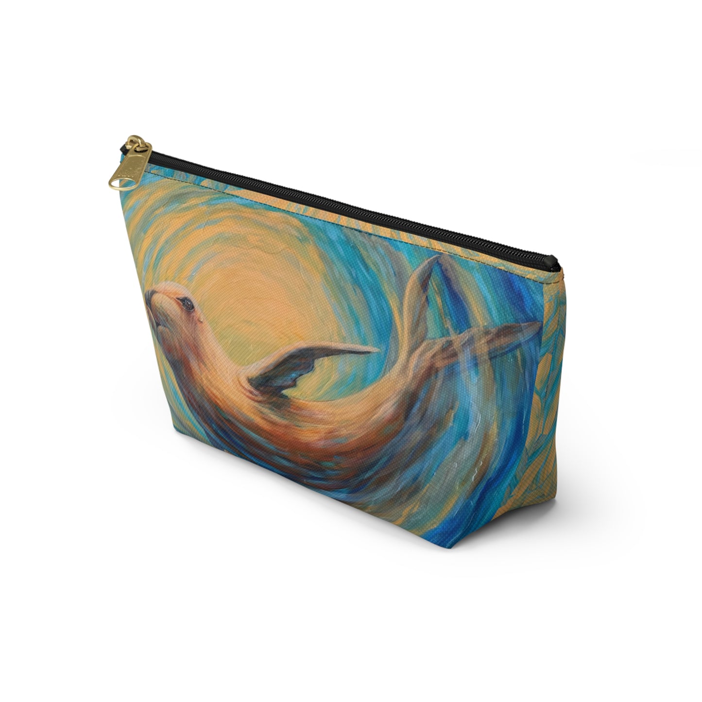 "Through Gilded Tides" Sea Lion Accessory Pouch — Whimsical Sea Creature Makeup Bag
