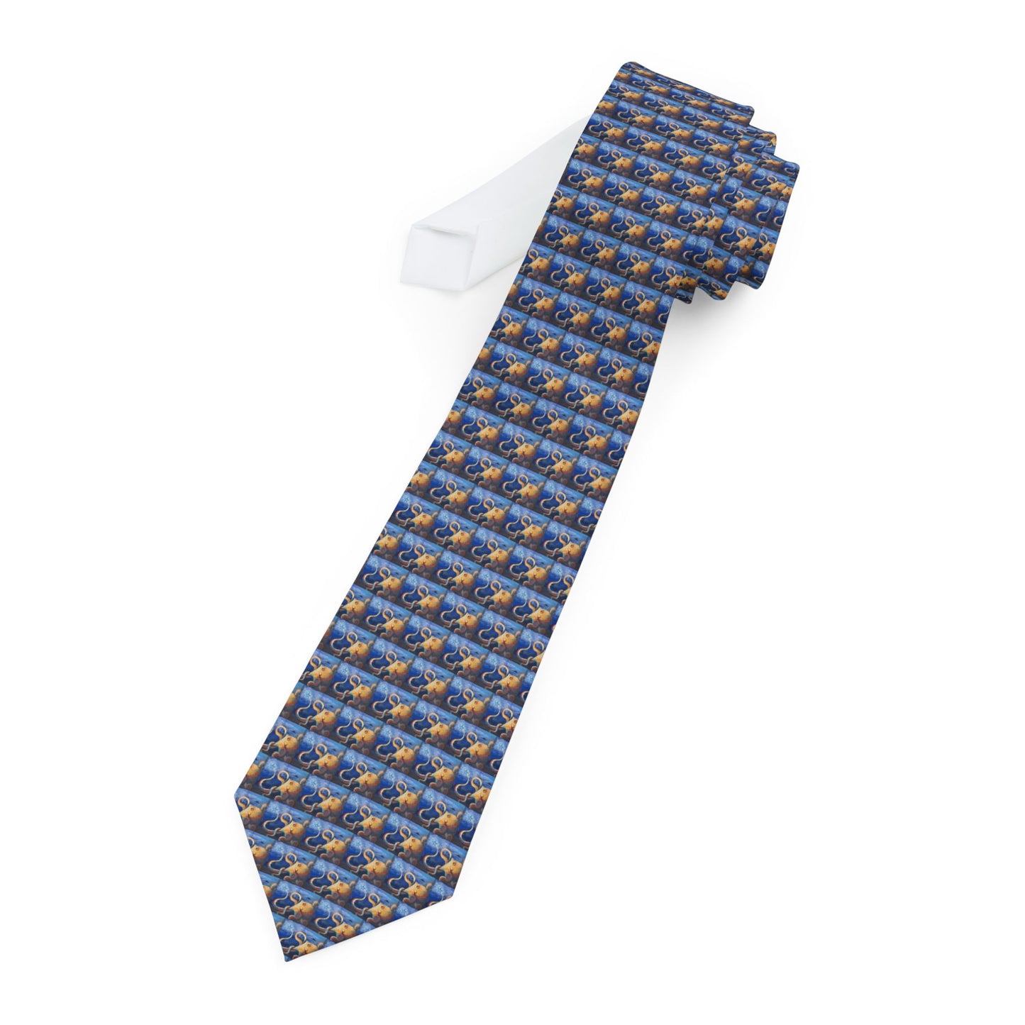 "Starcatcher" Blue Patterned Necktie with Octopus Motif — Classic Formal Tie for Weddings & Office