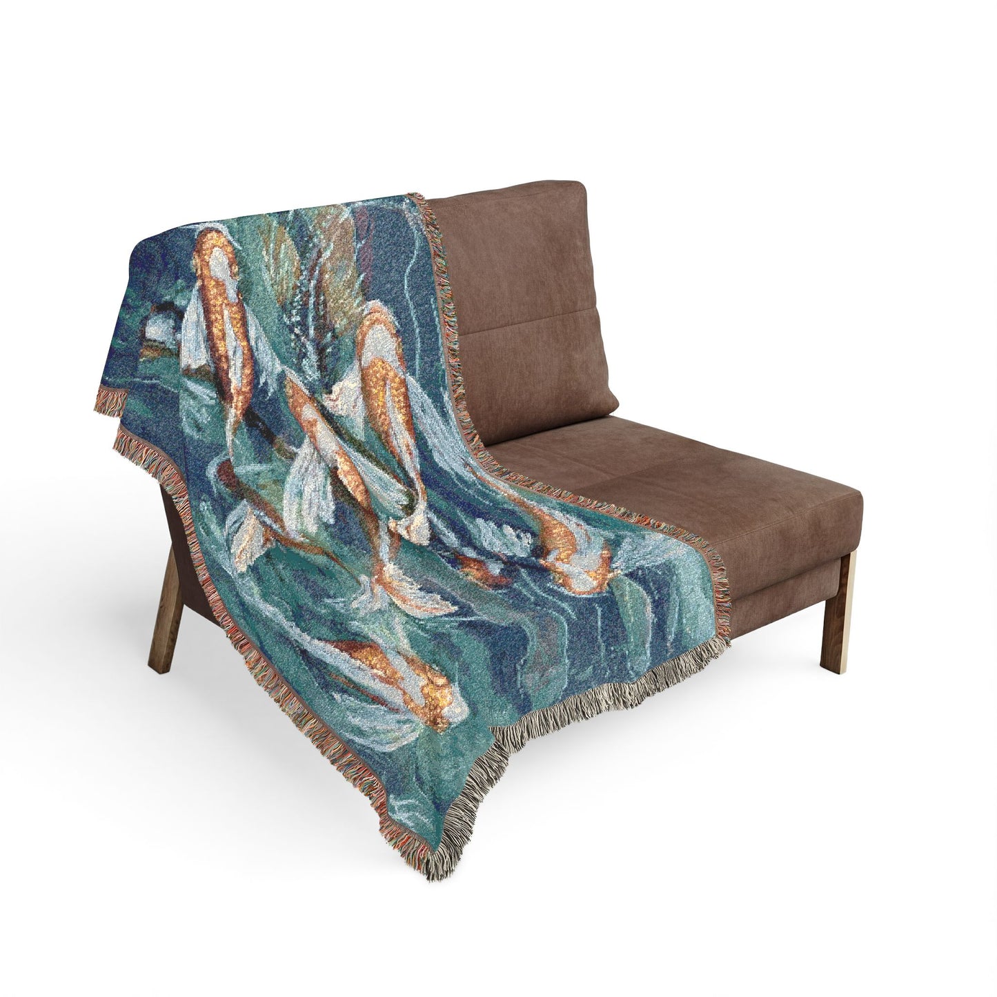 "School of Luck" Koi Fish Woven Blanket — Japanese Koi Pond Throw