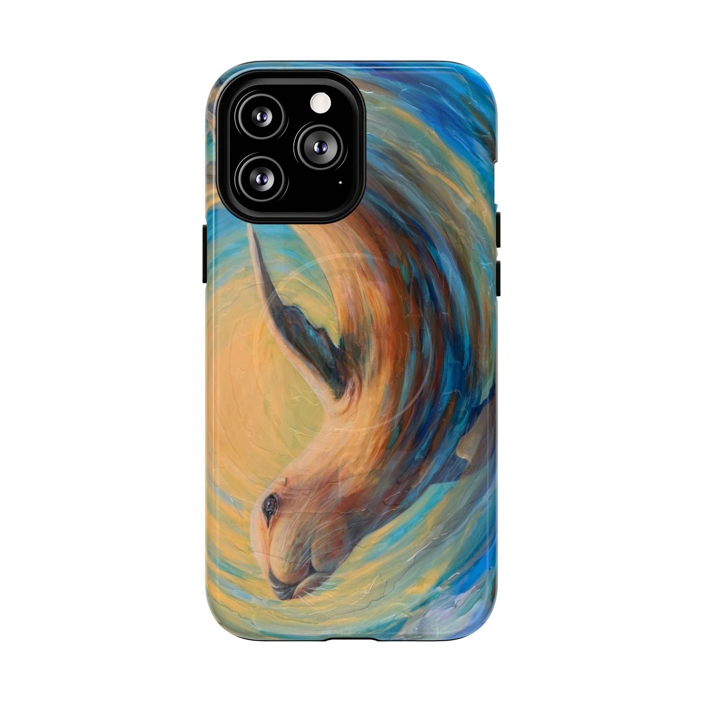 "Through Gilded Tides" Sea Lion in Wave iPhone Case Multiple Sizes| Tough Magnetic Case
