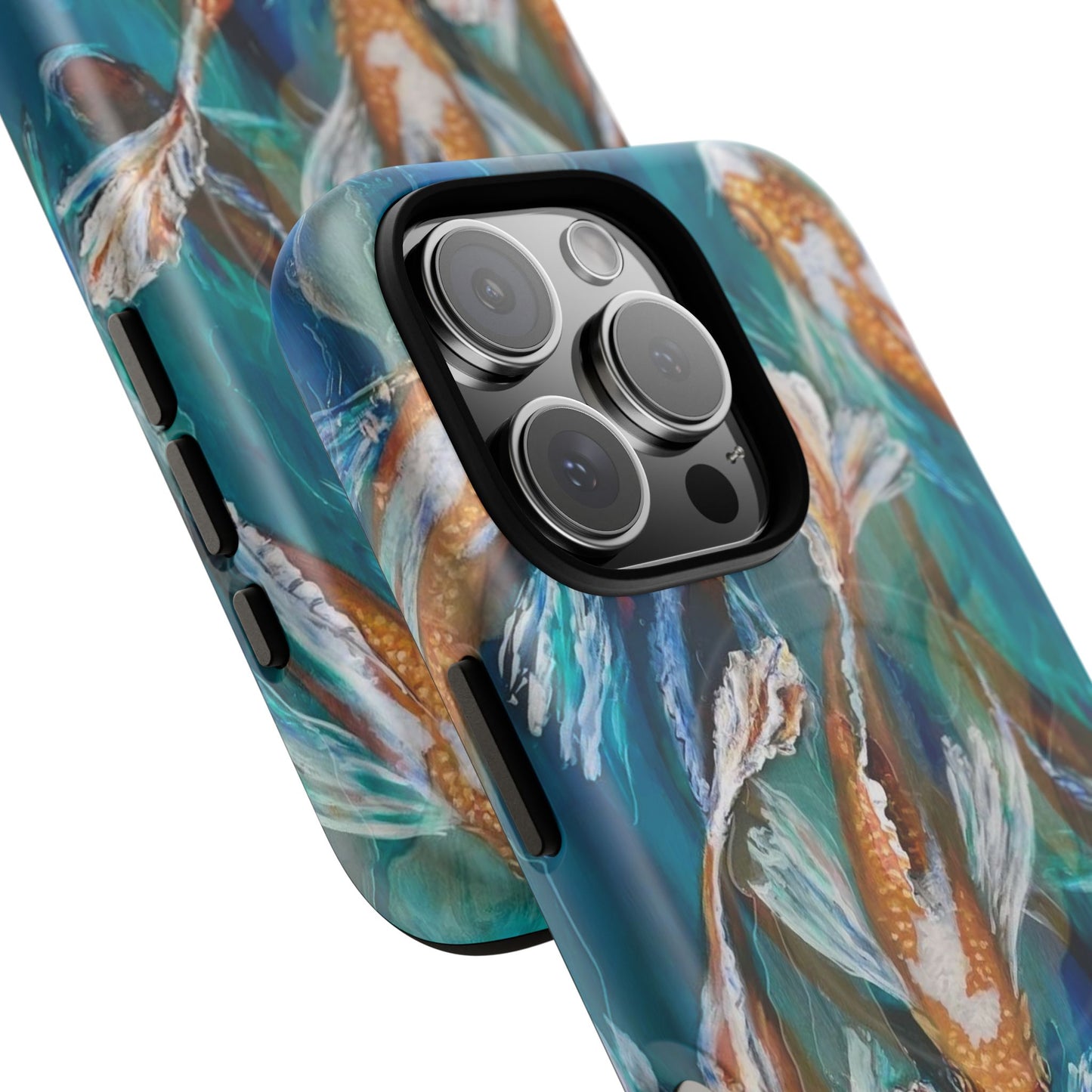 "School of Luck" Koi Fish Pattern iPhone Case Multiple Sizes | Tough Magnetic Case, Blue Teal Watercolor