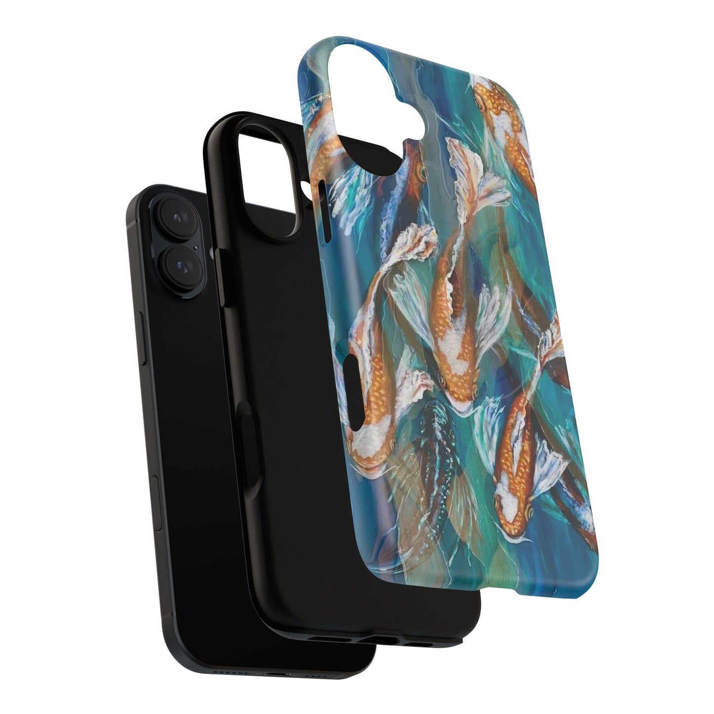 "School of Luck" Koi Fish Pattern iPhone Case Multiple Sizes | Tough Magnetic Case, Blue Teal Watercolor