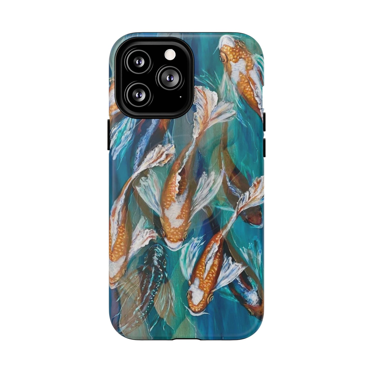 "School of Luck" Koi Fish Pattern iPhone Case Multiple Sizes | Tough Magnetic Case, Blue Teal Watercolor