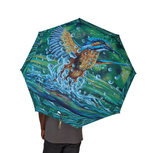 "Falling Up" Foldable Umbrella — Colorful Kingfisher Rain Compact Umbrella (Semi-Automatic)