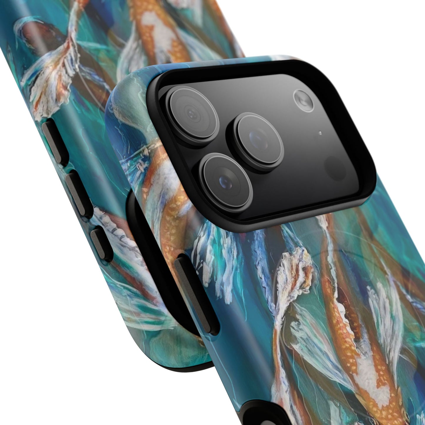 "School of Luck" Koi Fish Pattern iPhone Case Multiple Sizes | Tough Magnetic Case, Blue Teal Watercolor