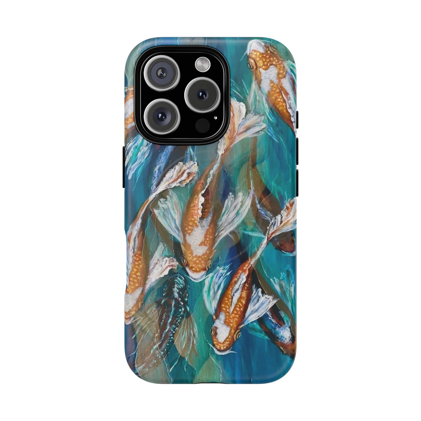 "School of Luck" Koi Fish Pattern iPhone Case Multiple Sizes | Tough Magnetic Case, Blue Teal Watercolor