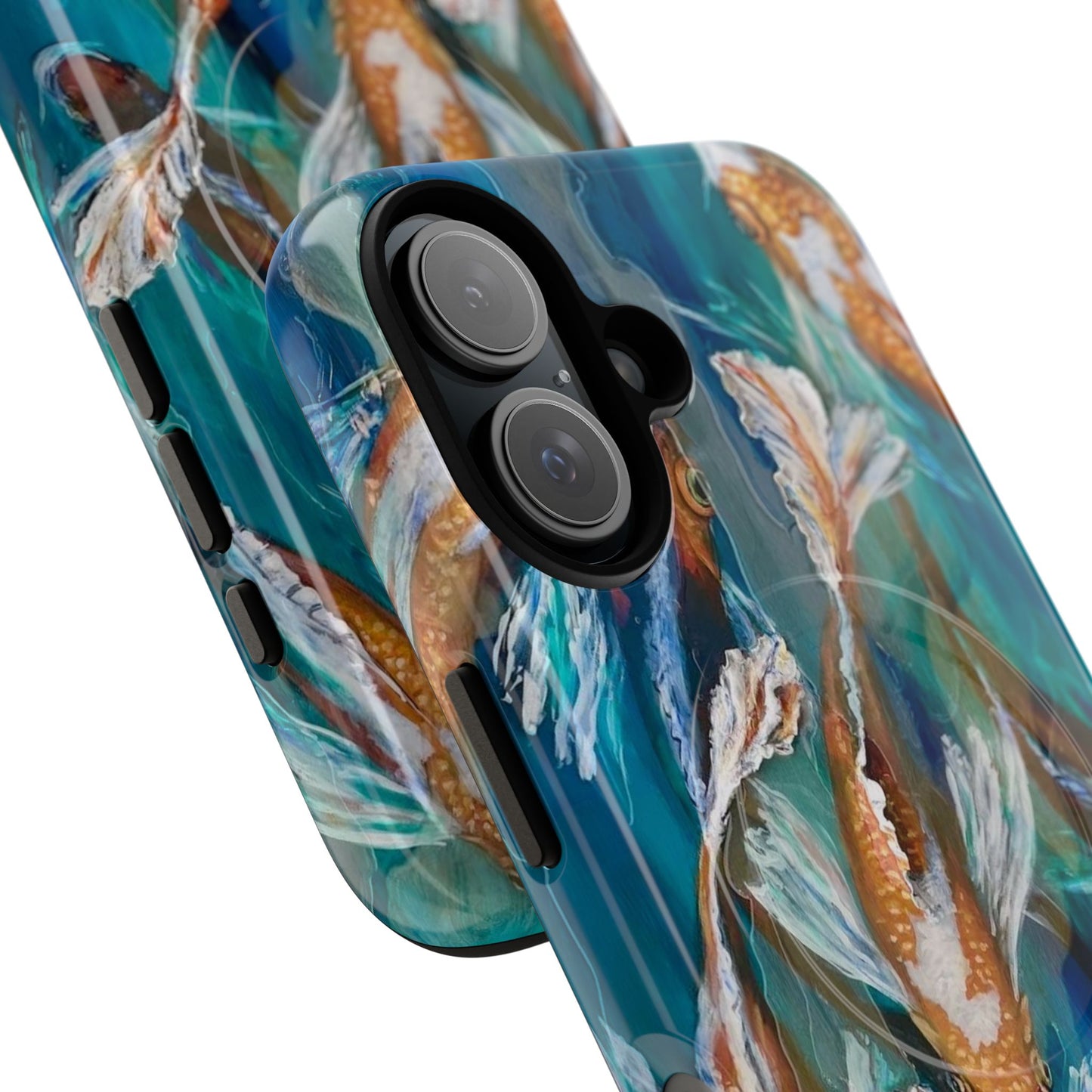 "School of Luck" Koi Fish Pattern iPhone Case Multiple Sizes | Tough Magnetic Case, Blue Teal Watercolor