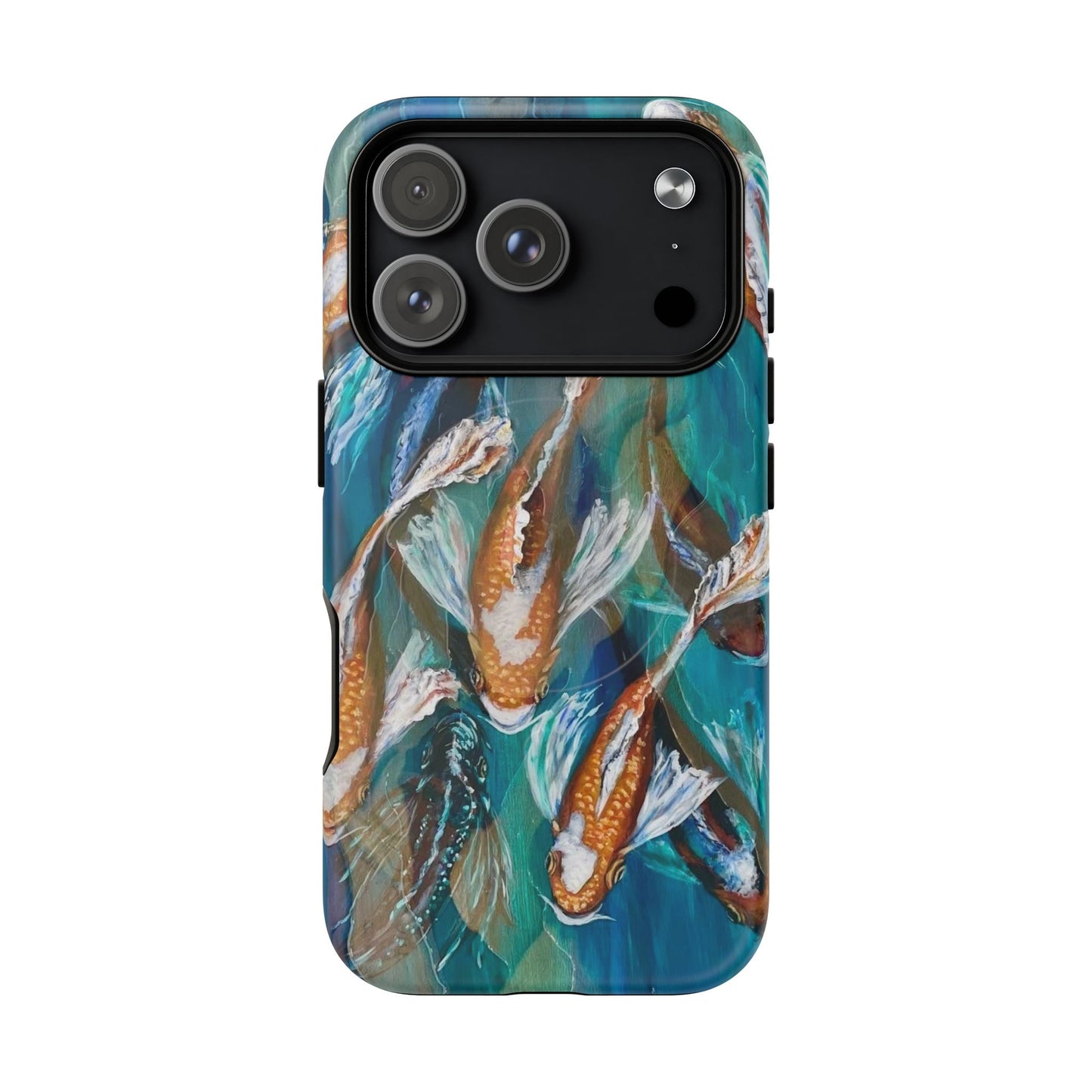 "School of Luck" Koi Fish Pattern iPhone Case Multiple Sizes | Tough Magnetic Case, Blue Teal Watercolor