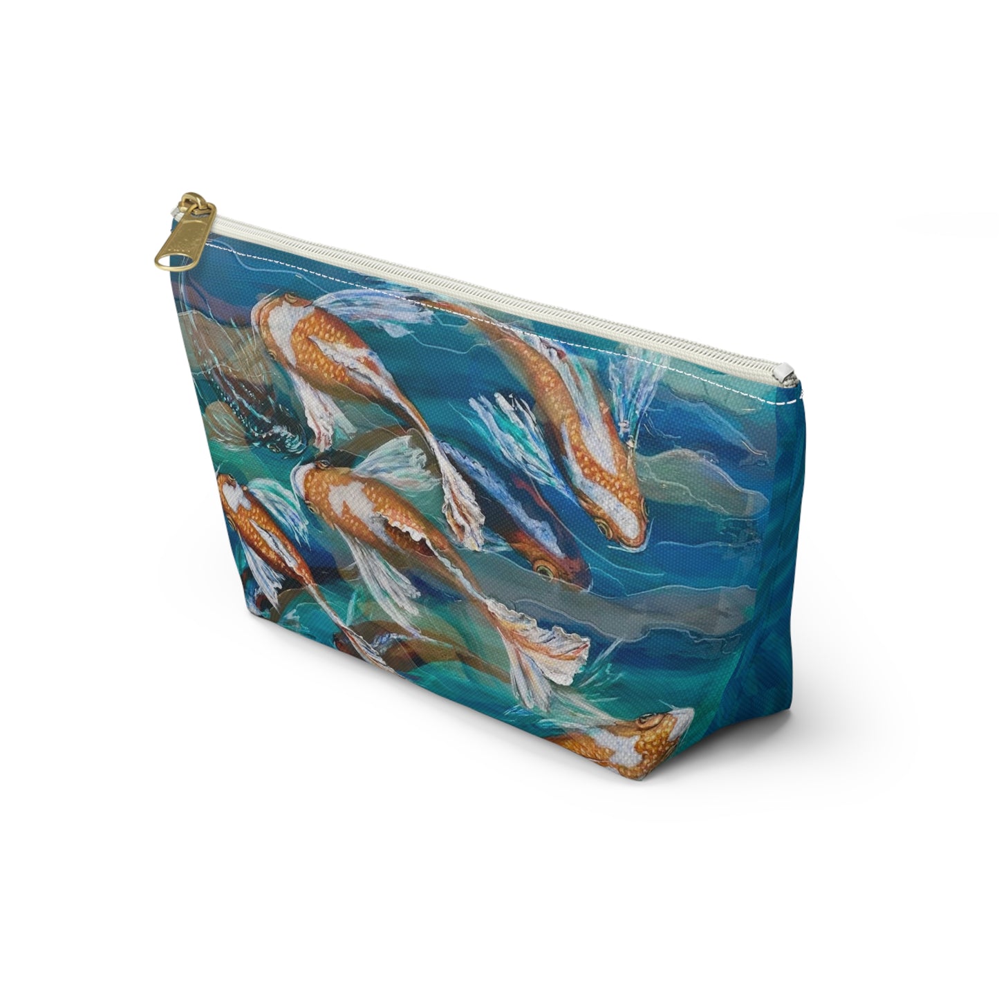 "School of Luck" Koi Fish Accessory Pouch — Blue T-Bottom Makeup Bag