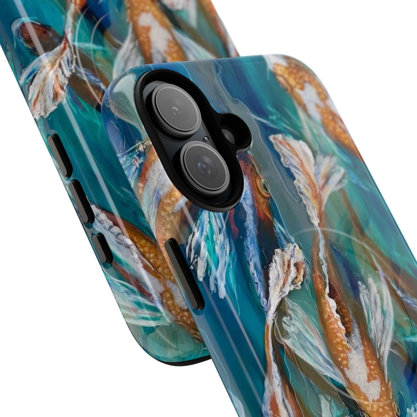 "School of Luck" Koi Fish Pattern iPhone Case Multiple Sizes | Tough Magnetic Case, Blue Teal Watercolor