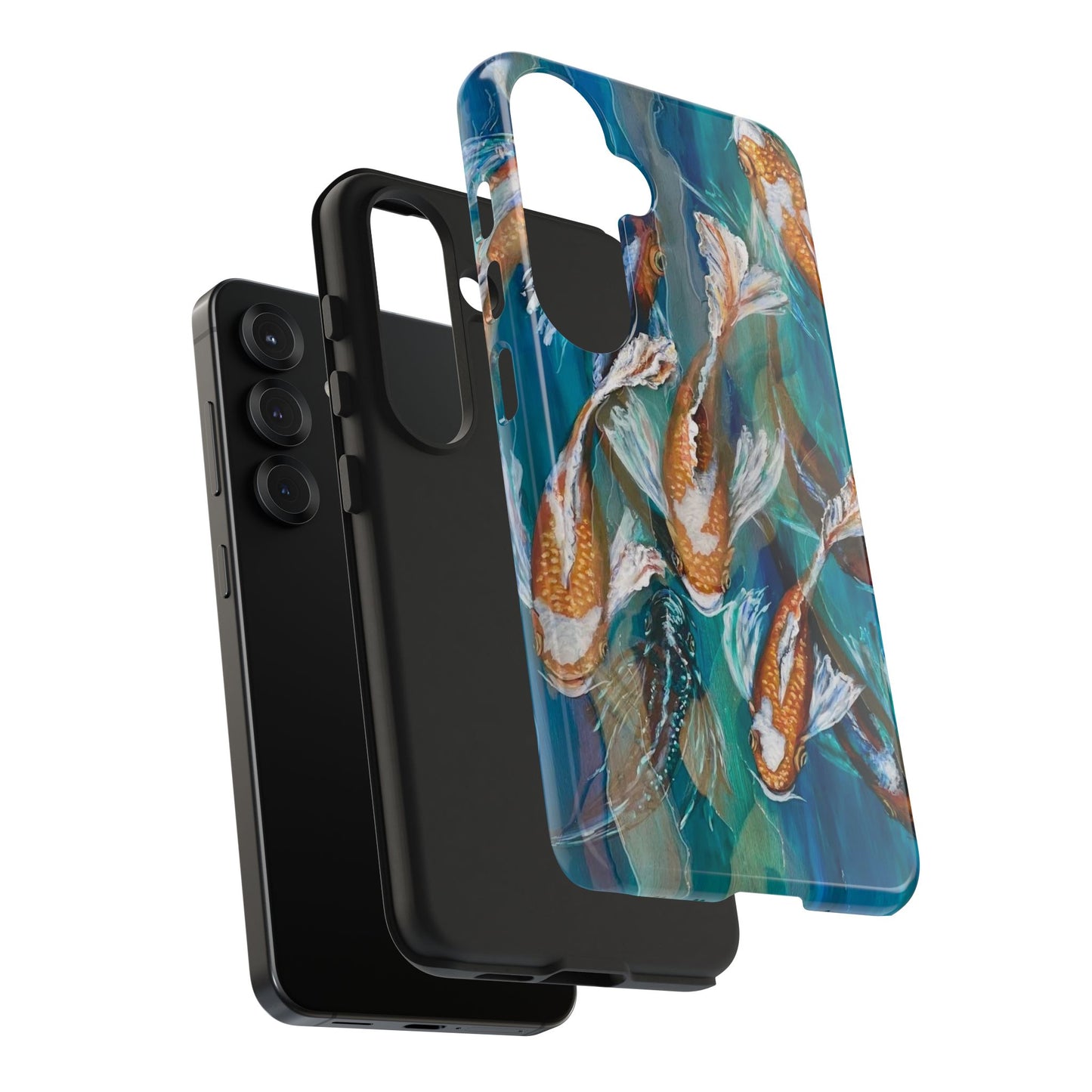 "School of Luck" Koi Pond Tough Samsung Galaxy Phone Case Multiple Sizes — Blue Teal Watercolor Fish Protective Cover