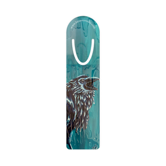Raven Teal Art Bookmark — Metal Book Marker with Raven Illustration
