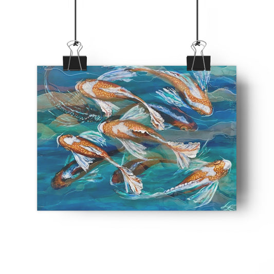 "School of Luck" Koi Pond Giclée Art Print – Serene School of Koi Wall Art