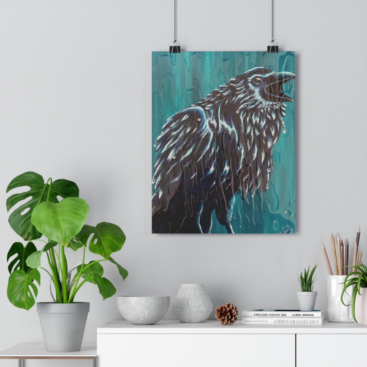 "Ravin' in the Rain" Giclée Art Print — Teal Crow Wall Art