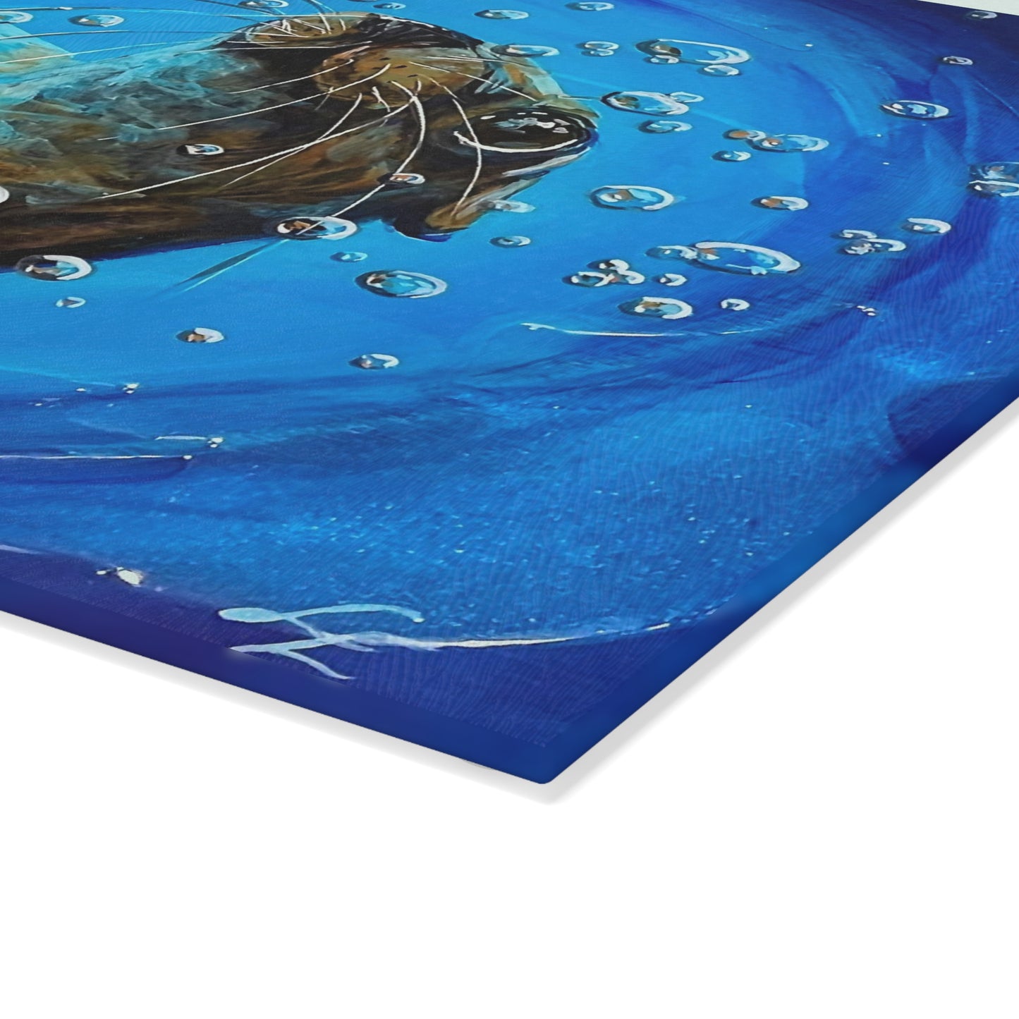 "Arthur" Sea Lion Glass Cutting Board - Playful Sea Otter Underwater Art