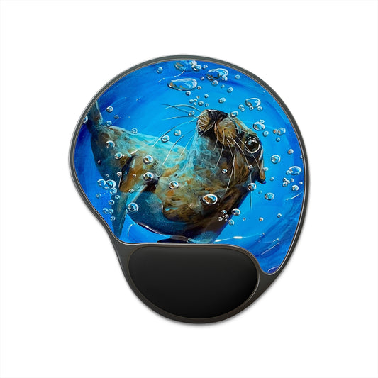 "Arthur" Sea Lion Mouse Pad with Wrist Rest — Cute Underwater Sea Lion Design
