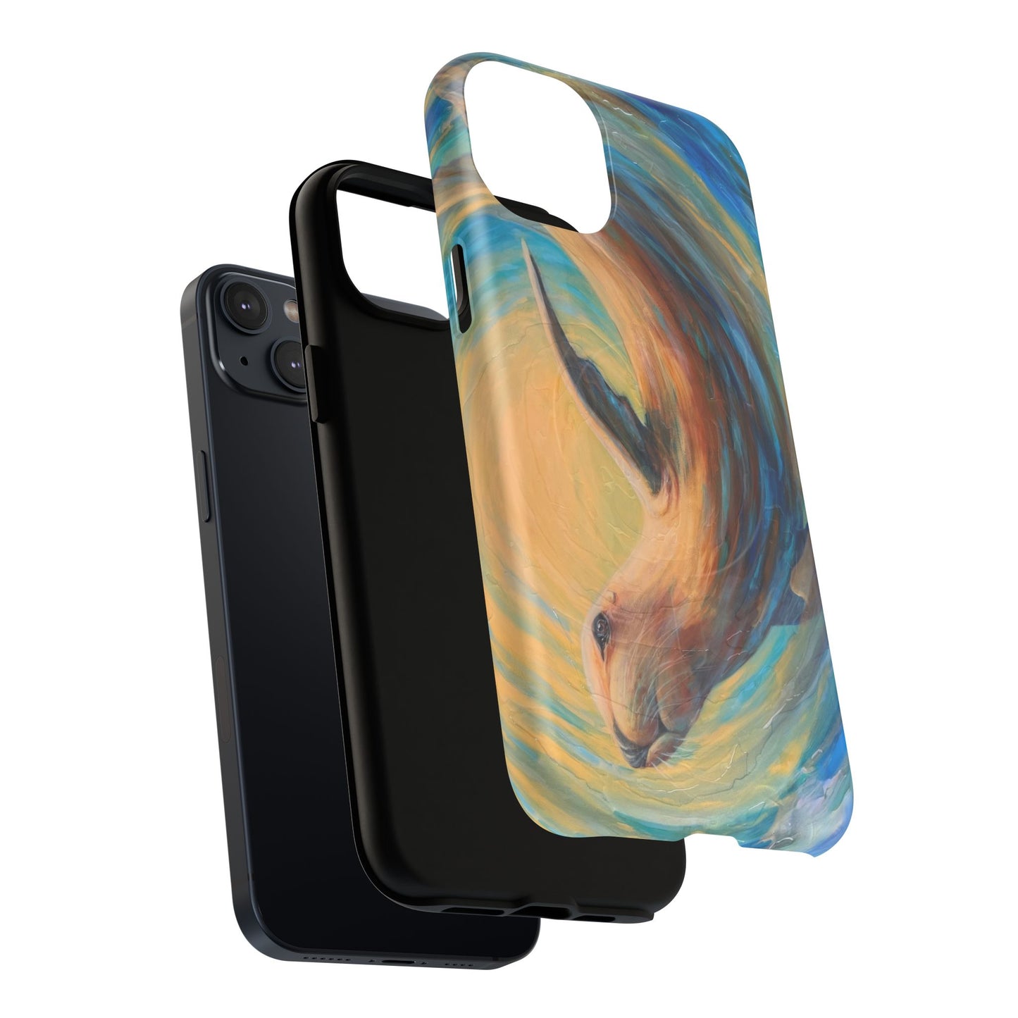"Through Gilded Tides" Sea Lion in Wave iPhone Case Multiple Sizes| Tough Magnetic Case
