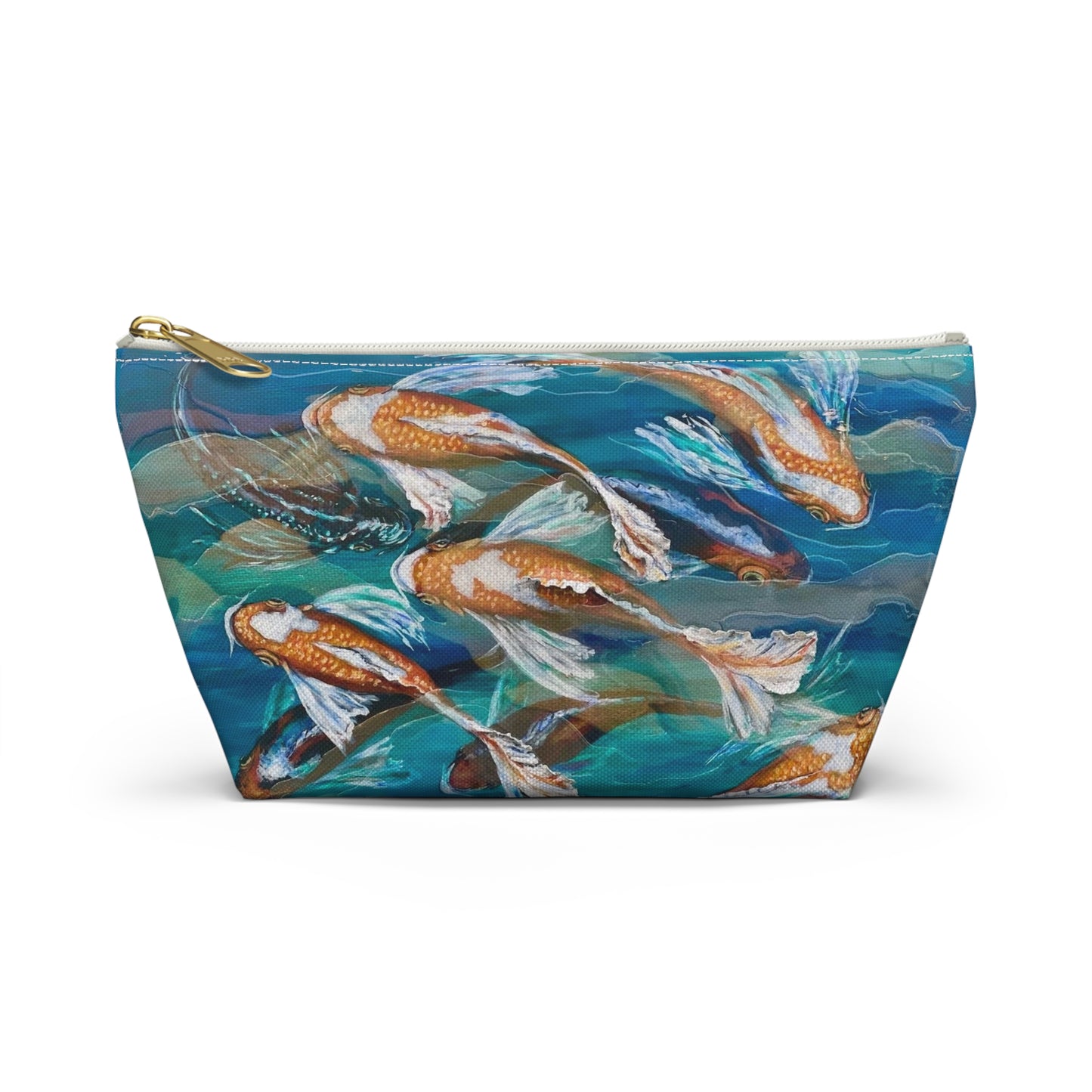 "School of Luck" Koi Fish Accessory Pouch — Blue T-Bottom Makeup Bag