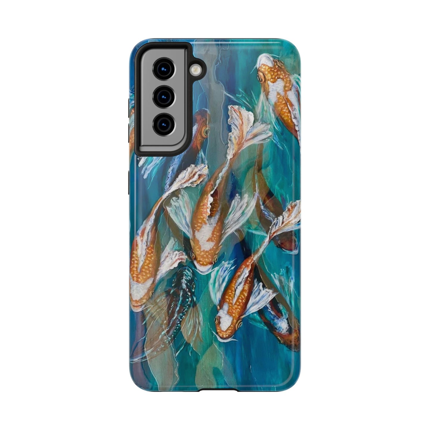 "School of Luck" Koi Pond Tough Samsung Galaxy Phone Case Multiple Sizes — Blue Teal Watercolor Fish Protective Cover