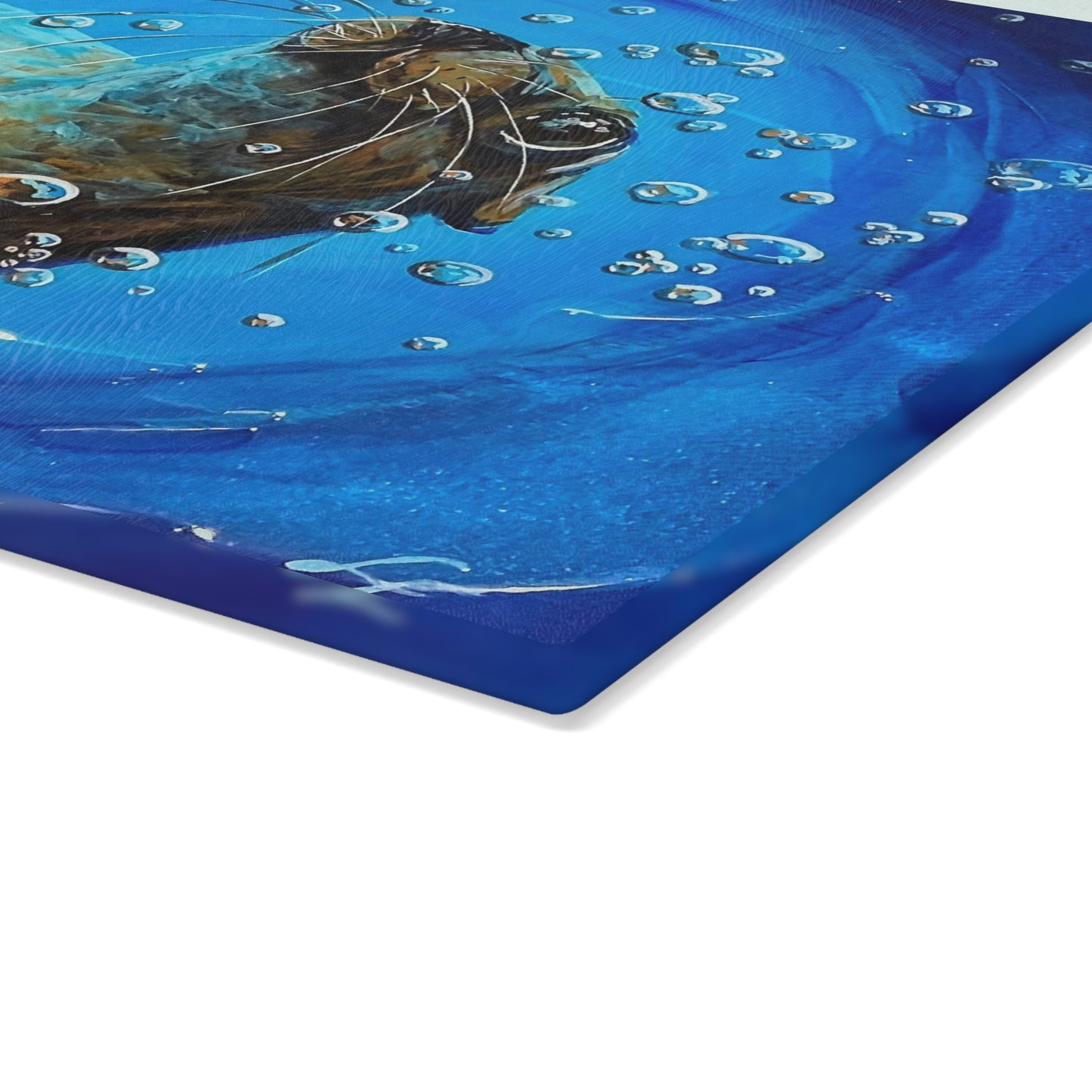 "Arthur" Sea Lion Glass Cutting Board - Playful Sea Otter Underwater Art