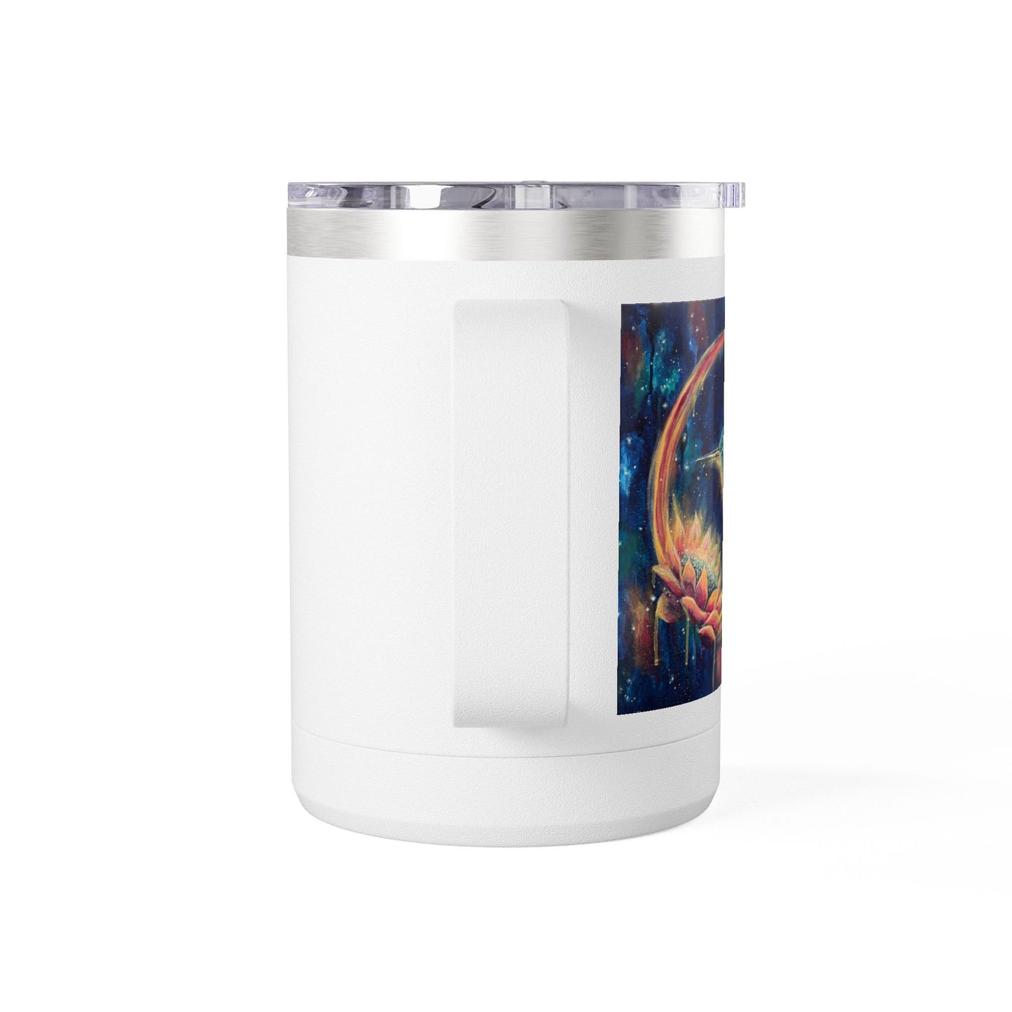 "Continuum" Hummingbird & Night Sky 15oz Travel Mug — Colorful Celestial Bird Tumbler