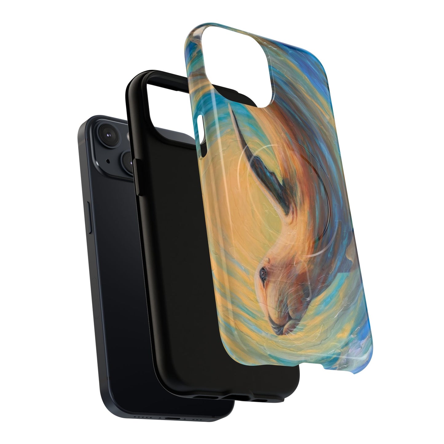 "Through Gilded Tides" Sea Lion in Wave iPhone Case Multiple Sizes| Tough Magnetic Case