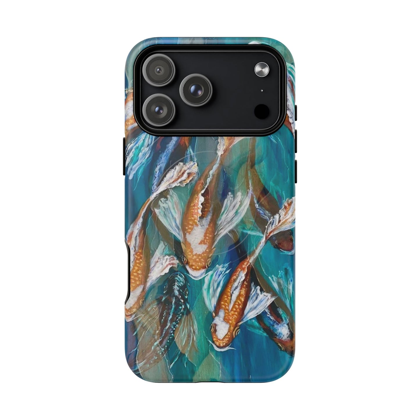"School of Luck" Koi Fish Pattern iPhone Case Multiple Sizes | Tough Magnetic Case, Blue Teal Watercolor