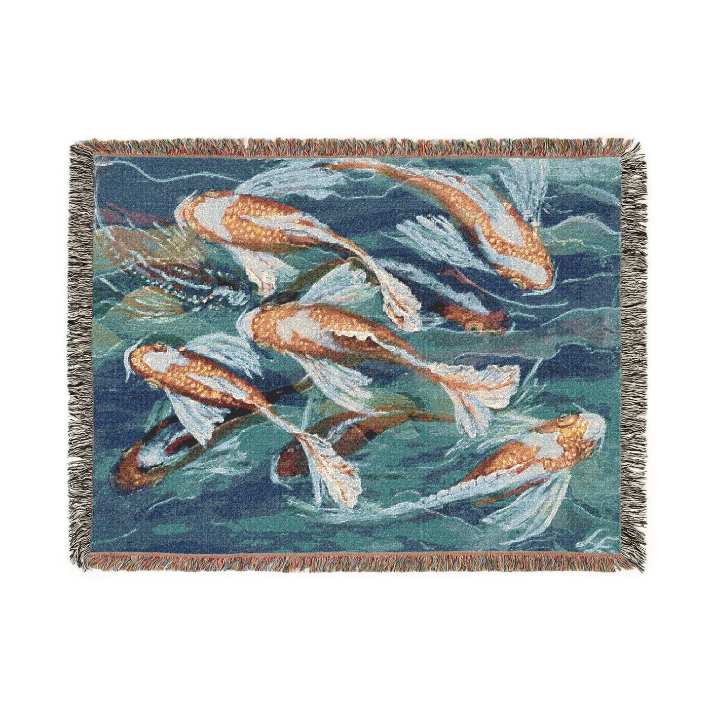 "School of Luck" Koi Fish Woven Blanket — Japanese Koi Pond Throw