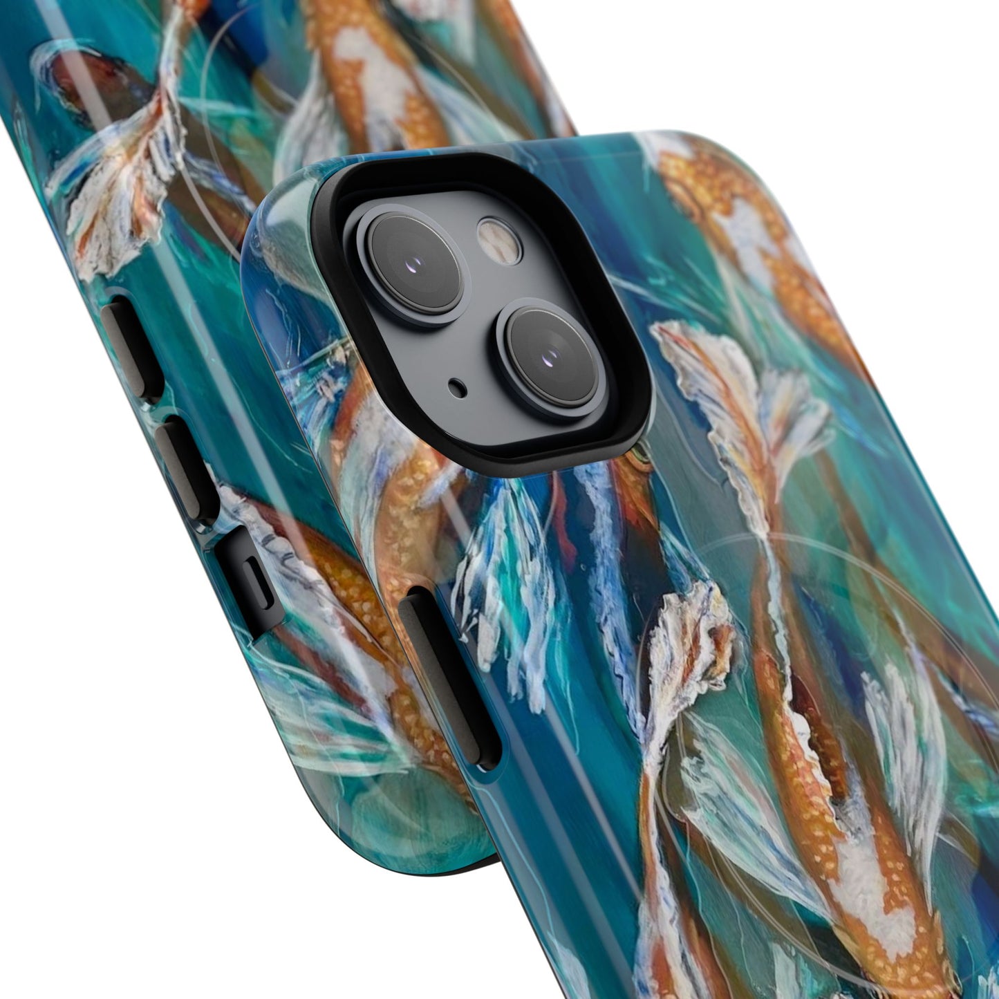 "School of Luck" Koi Fish Pattern iPhone Case Multiple Sizes | Tough Magnetic Case, Blue Teal Watercolor