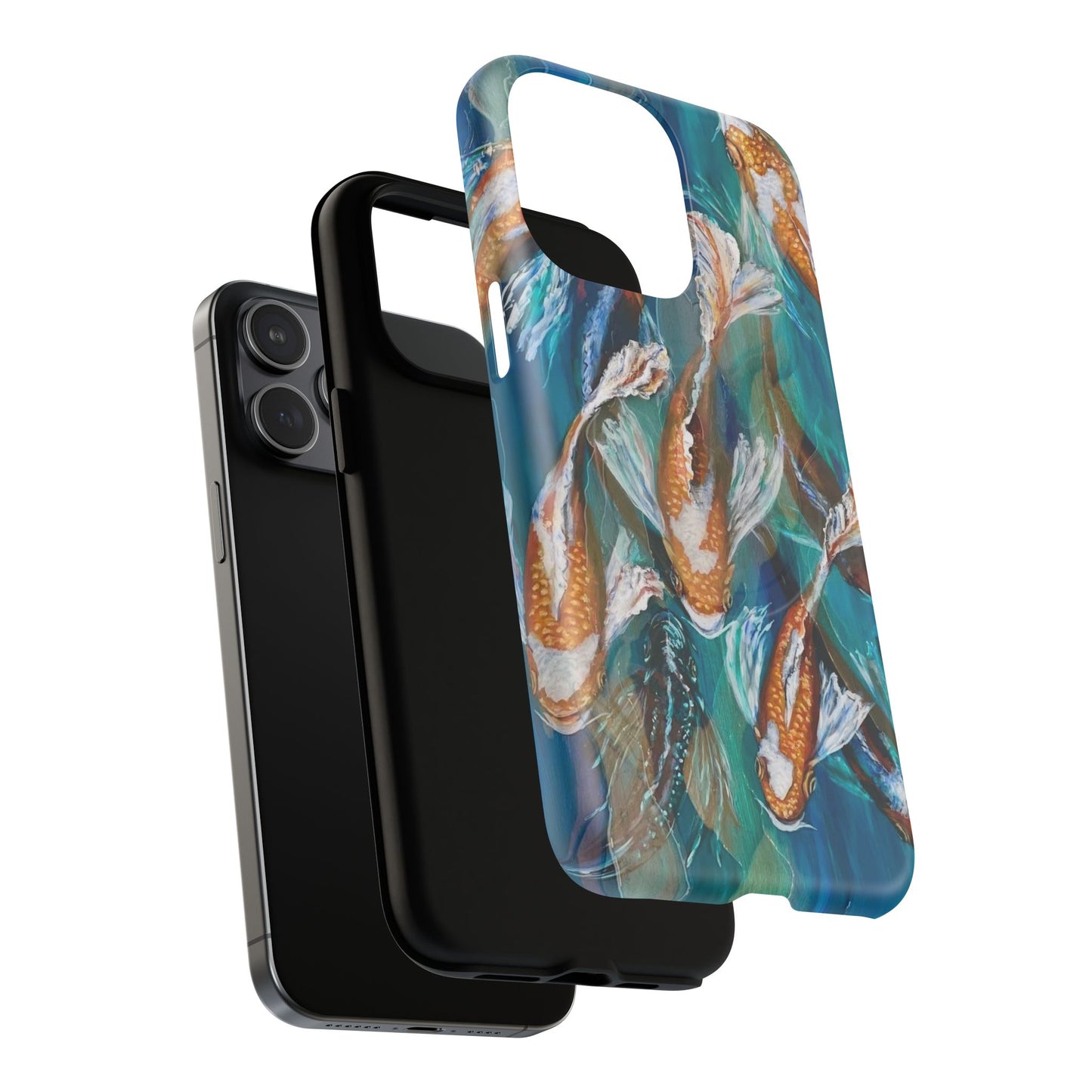 "School of Luck" Koi Fish Pattern iPhone Case Multiple Sizes | Tough Magnetic Case, Blue Teal Watercolor