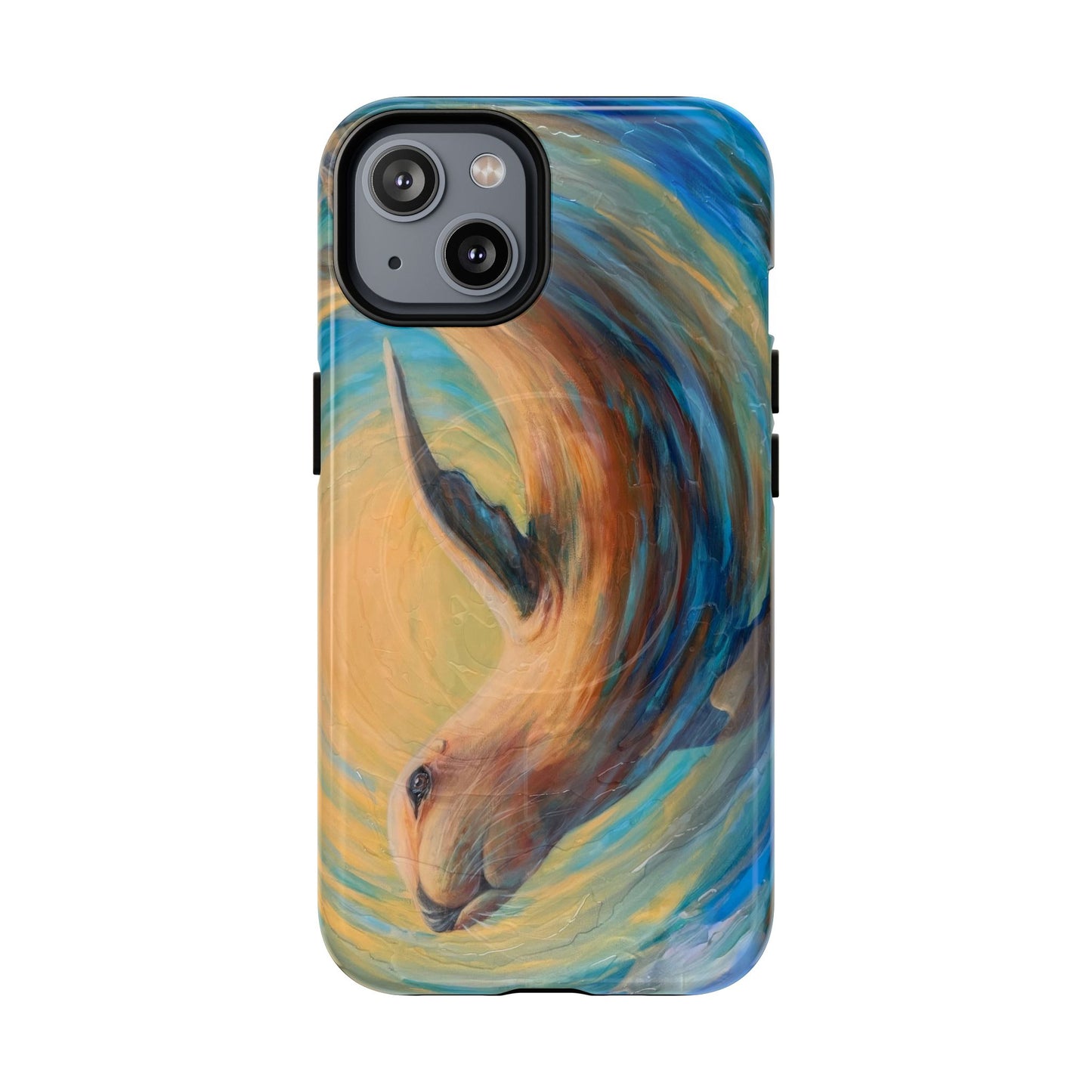 "Through Gilded Tides" Sea Lion in Wave iPhone Case Multiple Sizes| Tough Magnetic Case