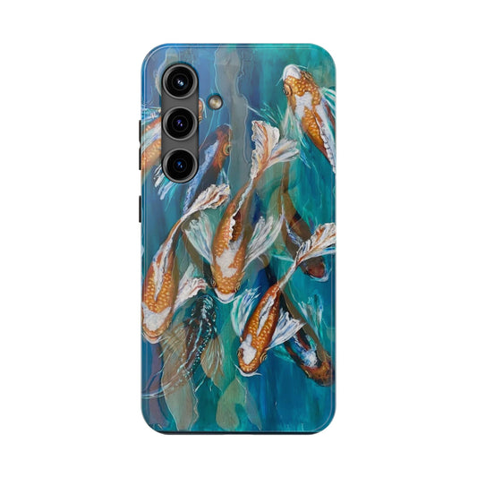 "School of Luck" Koi Pond Tough Samsung Galaxy Phone Case Multiple Sizes — Blue Teal Watercolor Fish Protective Cover