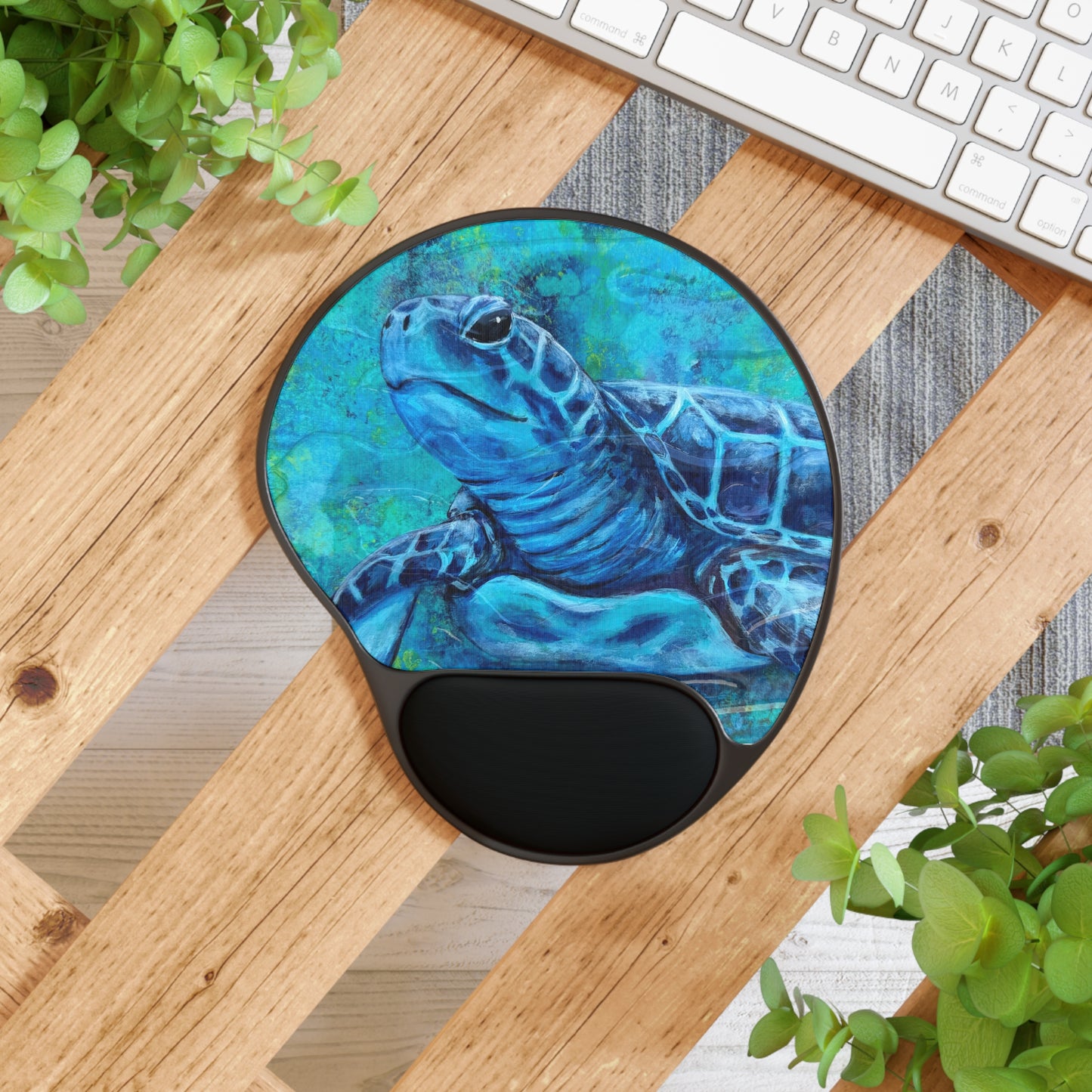 "Rufus" Sea Turtle Gel Wrist Rest Mouse Pad — Ocean Blue Desk Accessory