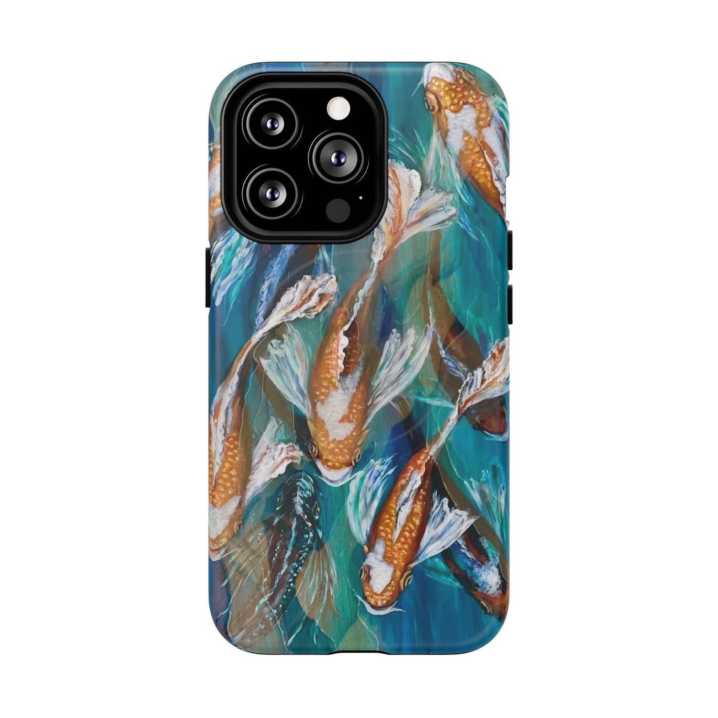 "School of Luck" Koi Fish Pattern iPhone Case Multiple Sizes | Tough Magnetic Case, Blue Teal Watercolor