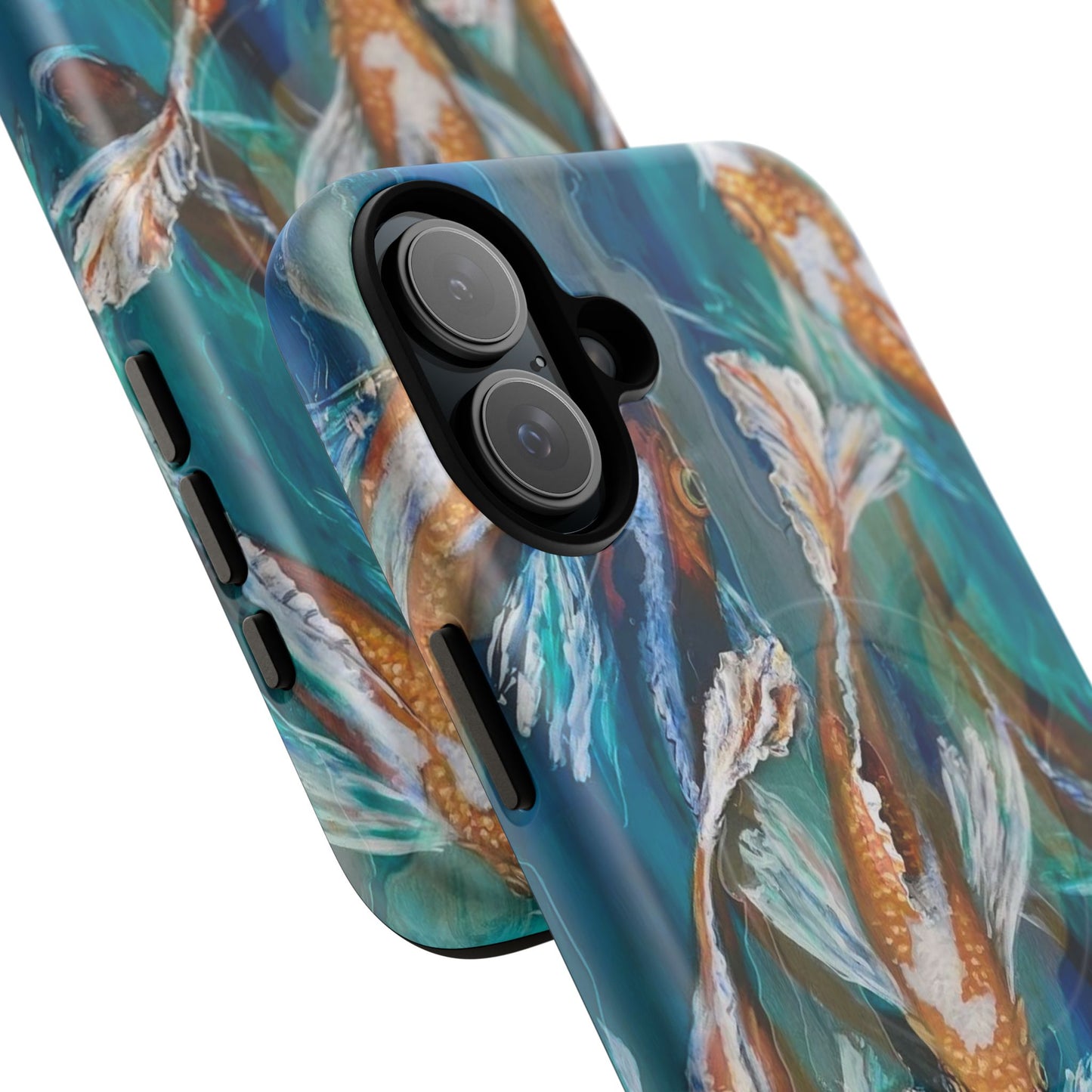 "School of Luck" Koi Fish Pattern iPhone Case Multiple Sizes | Tough Magnetic Case, Blue Teal Watercolor