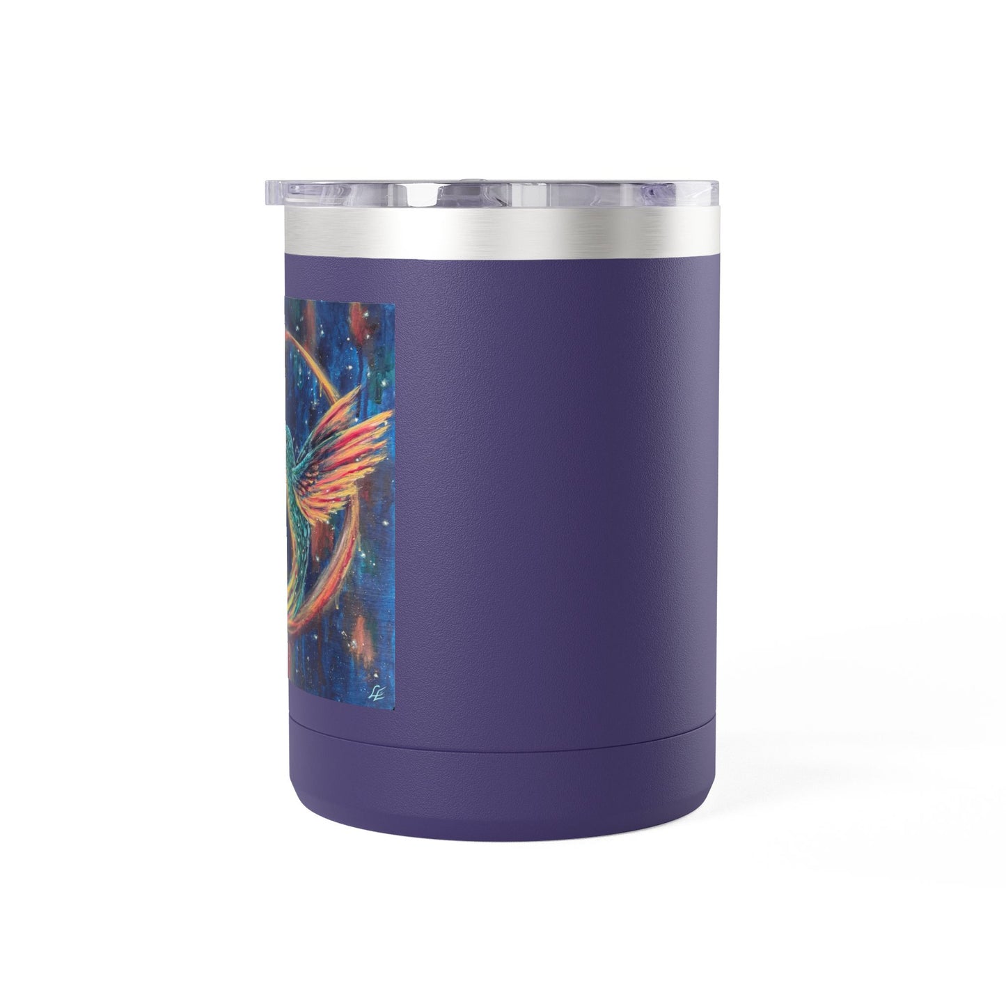 "Continuum" Hummingbird & Night Sky 15oz Travel Mug — Colorful Celestial Bird Tumbler