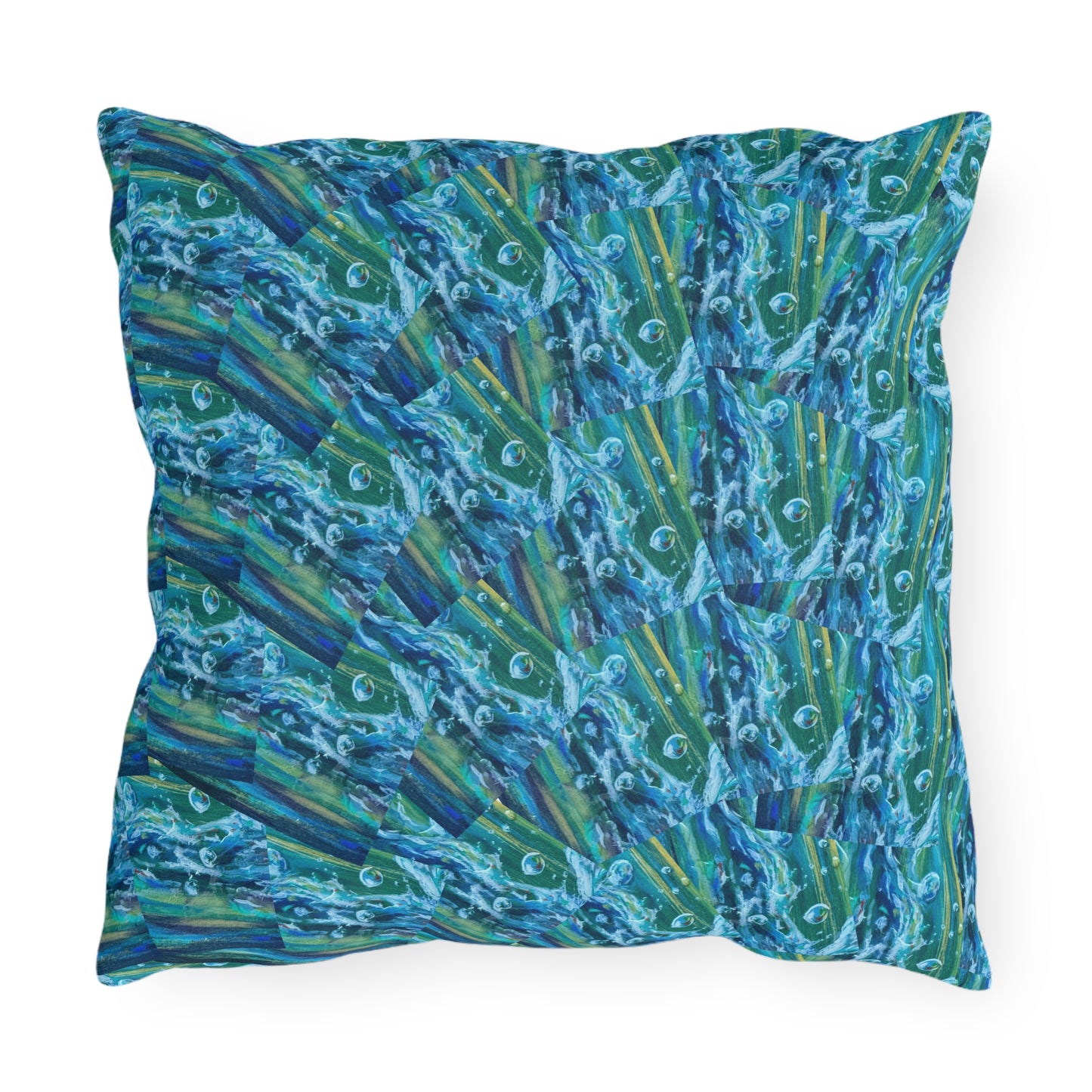 "Falling Up" Kingfisher Splash Outdoor Pillow — Vibrant Wildlife Patio Cushion